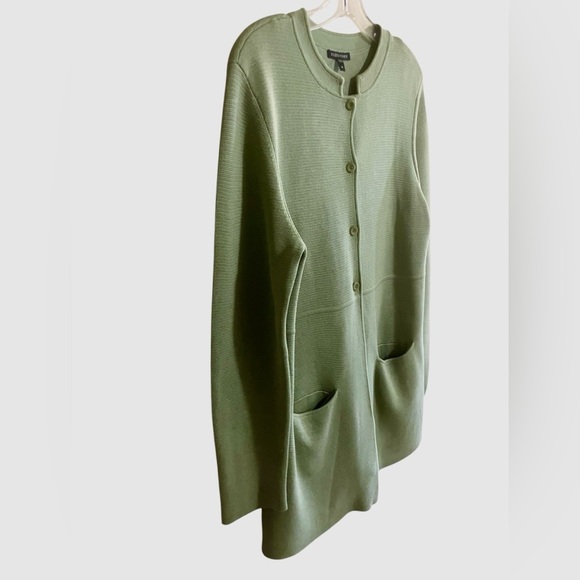 Eileen Fisher 80% Silk Tunic Jacket Sweater Cardigan Button Front Sea Green Med - Picture 11 of 12